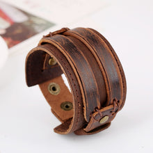 Load image into Gallery viewer, Naiveroo Vintage Wide Cuff Leather Male Bracelet Punk Rock Jewelry Cowhide Leather Bracelet & Bangle Men Jewelry Wristbands