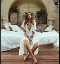 Load image into Gallery viewer, Saida De Praia Feminino 2019 Beautiful Dresses Long Dresses For Women Beach Wear White Lace Dress Bohemian Lady Dress Maxi Frock