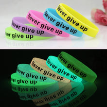 Load image into Gallery viewer, Never Give Up Glow In Dark Silicone Bracelet Men Women Teens Motivational Luminous Sport Rubber Wristband Hologram Cuff Bangle