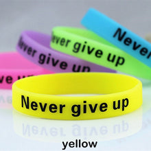 Load image into Gallery viewer, Never Give Up Glow In Dark Silicone Bracelet Men Women Teens Motivational Luminous Sport Rubber Wristband Hologram Cuff Bangle