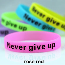 Load image into Gallery viewer, Never Give Up Glow In Dark Silicone Bracelet Men Women Teens Motivational Luminous Sport Rubber Wristband Hologram Cuff Bangle