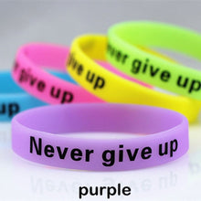 Load image into Gallery viewer, Never Give Up Glow In Dark Silicone Bracelet Men Women Teens Motivational Luminous Sport Rubber Wristband Hologram Cuff Bangle