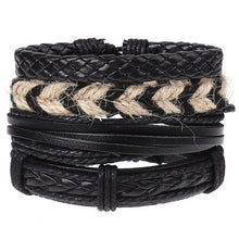 Load image into Gallery viewer, 4Pcs/ Set Braided Leather Men Women Bracelets Vintage Wooden Beads Rudder Cross Ethnic Wristbands Hope Believe Bracelet