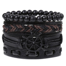 Load image into Gallery viewer, 4Pcs/ Set Braided Leather Men Women Bracelets Vintage Wooden Beads Rudder Cross Ethnic Wristbands Hope Believe Bracelet