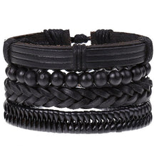 Load image into Gallery viewer, 4Pcs/ Set Braided Leather Men Women Bracelets Vintage Wooden Beads Rudder Cross Ethnic Wristbands Hope Believe Bracelet