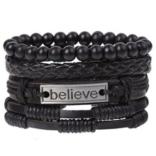 Load image into Gallery viewer, 4Pcs/ Set Braided Leather Men Women Bracelets Vintage Wooden Beads Rudder Cross Ethnic Wristbands Hope Believe Bracelet