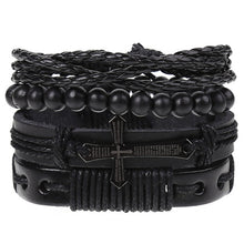 Load image into Gallery viewer, 4Pcs/ Set Braided Leather Men Women Bracelets Vintage Wooden Beads Rudder Cross Ethnic Wristbands Hope Believe Bracelet