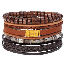 Load image into Gallery viewer, 4Pcs/ Set Braided Leather Men Women Bracelets Vintage Wooden Beads Rudder Cross Ethnic Wristbands Hope Believe Bracelet