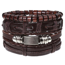 Load image into Gallery viewer, 4Pcs/ Set Braided Leather Men Women Bracelets Vintage Wooden Beads Rudder Cross Ethnic Wristbands Hope Believe Bracelet