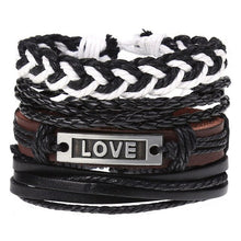 Load image into Gallery viewer, 4Pcs/ Set Braided Leather Men Women Bracelets Vintage Wooden Beads Rudder Cross Ethnic Wristbands Hope Believe Bracelet