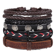 Load image into Gallery viewer, 4Pcs/ Set Braided Leather Men Women Bracelets Vintage Wooden Beads Rudder Cross Ethnic Wristbands Hope Believe Bracelet