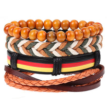 Load image into Gallery viewer, 4Pcs/ Set Braided Leather Men Women Bracelets Vintage Wooden Beads Rudder Cross Ethnic Wristbands Hope Believe Bracelet
