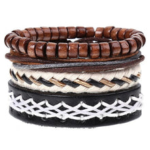 Load image into Gallery viewer, 4Pcs/ Set Braided Leather Men Women Bracelets Vintage Wooden Beads Rudder Cross Ethnic Wristbands Hope Believe Bracelet