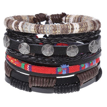Load image into Gallery viewer, 4Pcs/ Set Braided Leather Men Women Bracelets Vintage Wooden Beads Rudder Cross Ethnic Wristbands Hope Believe Bracelet