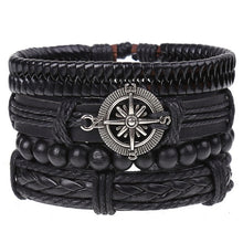 Load image into Gallery viewer, 4Pcs/ Set Braided Leather Men Women Bracelets Vintage Wooden Beads Rudder Cross Ethnic Wristbands Hope Believe Bracelet