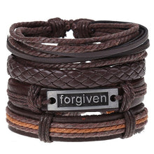 Load image into Gallery viewer, 4Pcs/ Set Braided Leather Men Women Bracelets Vintage Wooden Beads Rudder Cross Ethnic Wristbands Hope Believe Bracelet