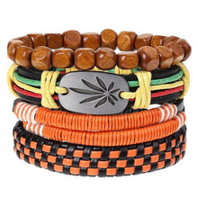 Load image into Gallery viewer, 4Pcs/ Set Braided Leather Men Women Bracelets Vintage Wooden Beads Rudder Cross Ethnic Wristbands Hope Believe Bracelet