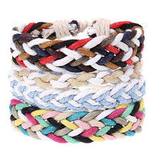 Load image into Gallery viewer, 4Pcs/ Set Braided Leather Men Women Bracelets Vintage Wooden Beads Rudder Cross Ethnic Wristbands Hope Believe Bracelet