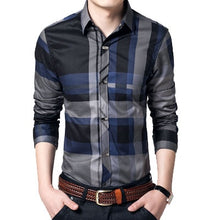 Load image into Gallery viewer, Mountainskin Striped Men's Shirts 4XL 100% Cotton Business Men Shirts Long Sleeve Brand Casual Men's Clothing Slim Fit SEA144