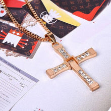 Load image into Gallery viewer, GHRQX Hot Sell The Movie Fast and Furious Pendant Necklace dominic toretto cross Men's Pendants For Men Jewelry Crystal Necklace