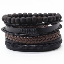 Load image into Gallery viewer, Taichi Khaki Black Beads Wristband Multilayer Leather Bracelets Set Men Bracelets Women Homme Fashion Jewelry Accessories
