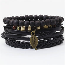 Load image into Gallery viewer, Taichi Khaki Black Beads Wristband Multilayer Leather Bracelets Set Men Bracelets Women Homme Fashion Jewelry Accessories