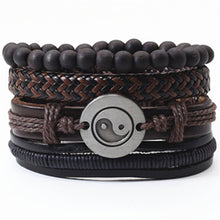 Load image into Gallery viewer, Taichi Khaki Black Beads Wristband Multilayer Leather Bracelets Set Men Bracelets Women Homme Fashion Jewelry Accessories