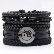 Load image into Gallery viewer, Black Taichi Feather Men Bracelets 5pcs/set Wristband Fashion Rope Wrap Cuff Bangle Leather Bracelets Women Jewelry Accessories