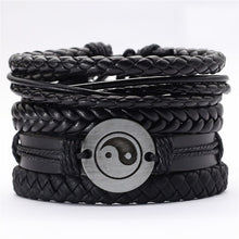 Load image into Gallery viewer, Black Taichi Feather Men Bracelets 5pcs/set Wristband Fashion Rope Wrap Cuff Bangle Leather Bracelets Women Jewelry Accessories