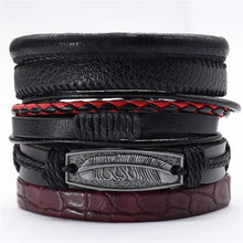Load image into Gallery viewer, Black Taichi Feather Men Bracelets 5pcs/set Wristband Fashion Rope Wrap Cuff Bangle Leather Bracelets Women Jewelry Accessories