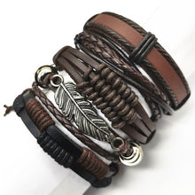 Load image into Gallery viewer, Black Taichi Feather Men Bracelets 5pcs/set Wristband Fashion Rope Wrap Cuff Bangle Leather Bracelets Women Jewelry Accessories
