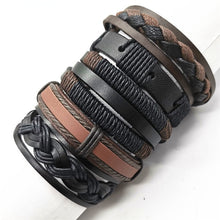 Load image into Gallery viewer, Black Taichi Feather Men Bracelets 5pcs/set Wristband Fashion Rope Wrap Cuff Bangle Leather Bracelets Women Jewelry Accessories