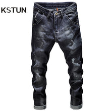 Load image into Gallery viewer, KSTUN Ripped Jeans Men Dark Blue Stretch Slim Fit Distressed Streetwear Denim Pants Casual Retro Biker Jeans Man Trousers Hiphop