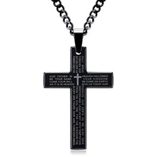Load image into Gallery viewer, Retro Christian Jesus Single Titanium Scripture Cross Necklace Stainless Steel Black Prayer Choker Cross Pendants For Men Colar