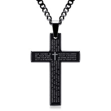 Load image into Gallery viewer, Retro Christian Jesus Single Titanium Scripture Cross Necklace Stainless Steel Black Prayer Choker Cross Pendants For Men Colar