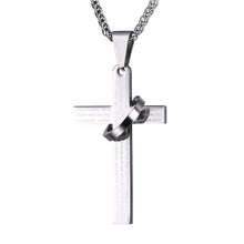 Load image into Gallery viewer, Retro Christian Jesus Single Titanium Scripture Cross Necklace Stainless Steel Black Prayer Choker Cross Pendants For Men Colar