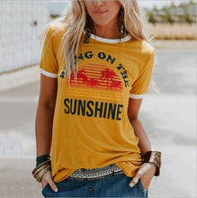 Load image into Gallery viewer, New Women's T-Shirt Bring On The Sunshine Letter Print Top Tees O Neck Short Sleeve Casual T Shirt