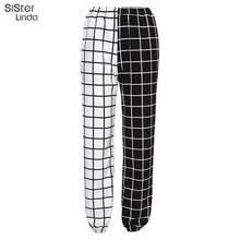 Load image into Gallery viewer, Sisterlinda Stitching Contrast Cargo Pants Women Loose Hight Waist Plaid Trousers Elasticity Sportpants Mujer Sweatpants Women
