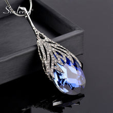 Load image into Gallery viewer, SINLEERY Fashion Waterdrop Shaped Big Pendant Necklace With Blue Cubic Zirconia Jewelry For Women Clothes Accessories MY117 SSB