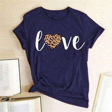 Load image into Gallery viewer, Leopard Heart Print Love T Shirts for Couples Women Fashion Short Sleeve Cute T-shirt Valentine's Day Tops Harajuku O-Neck Tees