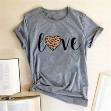 Load image into Gallery viewer, Leopard Heart Print Love T Shirts for Couples Women Fashion Short Sleeve Cute T-shirt Valentine's Day Tops Harajuku O-Neck Tees