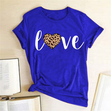 Load image into Gallery viewer, Leopard Heart Print Love T Shirts for Couples Women Fashion Short Sleeve Cute T-shirt Valentine's Day Tops Harajuku O-Neck Tees