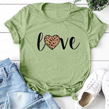 Load image into Gallery viewer, Leopard Heart Print Love T Shirts for Couples Women Fashion Short Sleeve Cute T-shirt Valentine's Day Tops Harajuku O-Neck Tees