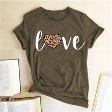 Load image into Gallery viewer, Leopard Heart Print Love T Shirts for Couples Women Fashion Short Sleeve Cute T-shirt Valentine's Day Tops Harajuku O-Neck Tees