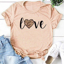 Load image into Gallery viewer, Leopard Heart Print Love T Shirts for Couples Women Fashion Short Sleeve Cute T-shirt Valentine's Day Tops Harajuku O-Neck Tees