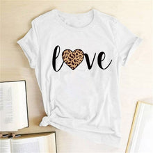 Load image into Gallery viewer, Leopard Heart Print Love T Shirts for Couples Women Fashion Short Sleeve Cute T-shirt Valentine's Day Tops Harajuku O-Neck Tees