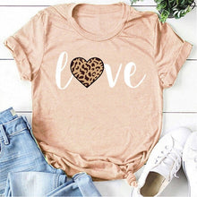Load image into Gallery viewer, Leopard Heart Print Love T Shirts for Couples Women Fashion Short Sleeve Cute T-shirt Valentine's Day Tops Harajuku O-Neck Tees