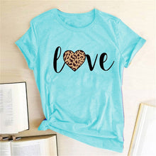 Load image into Gallery viewer, Leopard Heart Print Love T Shirts for Couples Women Fashion Short Sleeve Cute T-shirt Valentine's Day Tops Harajuku O-Neck Tees