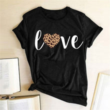 Load image into Gallery viewer, Leopard Heart Print Love T Shirts for Couples Women Fashion Short Sleeve Cute T-shirt Valentine's Day Tops Harajuku O-Neck Tees