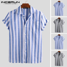 Load image into Gallery viewer, INCERUN 2020 Fashion Casual Shirt Men Striped Short Sleeve Lapel Neck Breathable Blouse Camisa Masculina Brand Shirts Men S-5XL